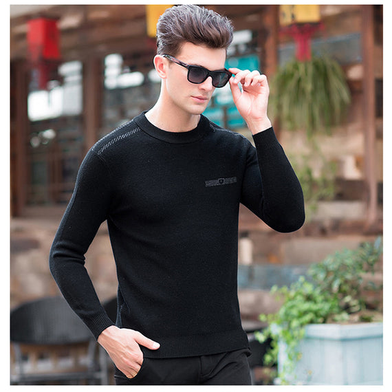 Simple style wool O neck